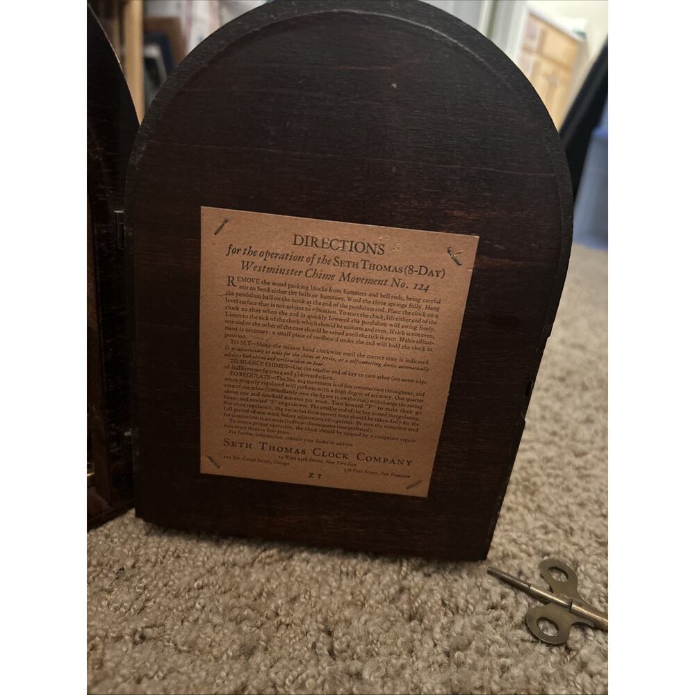 Antique Seth Thomas No. 124 Westminster Chime Mantel Clock Working USA 8 Day Key - Picture 10 of 11